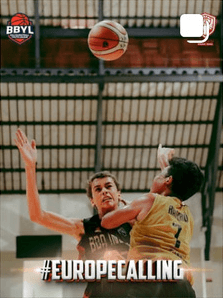 Feed tile: two players reaching for a rebound under the gym roof, with #EuropeCalling