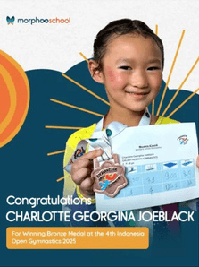 Feed tile: Congratulations Charlotte Georgina Joeblack, bronze medal at the 4th Indonesia Open Gymnastics 2025. A girl in yellow holding her medal